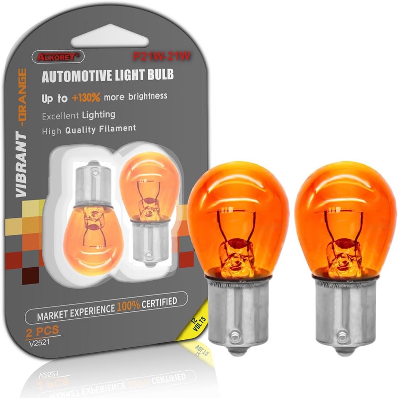 ALKOREY -1156 S25 PY21W Miniature Bulb,2100K Amber Light,12V 21W Ba15s,Replacement for Turn Signal Lights,Back-Up/Reverse Lights,2 Pack - Image 1